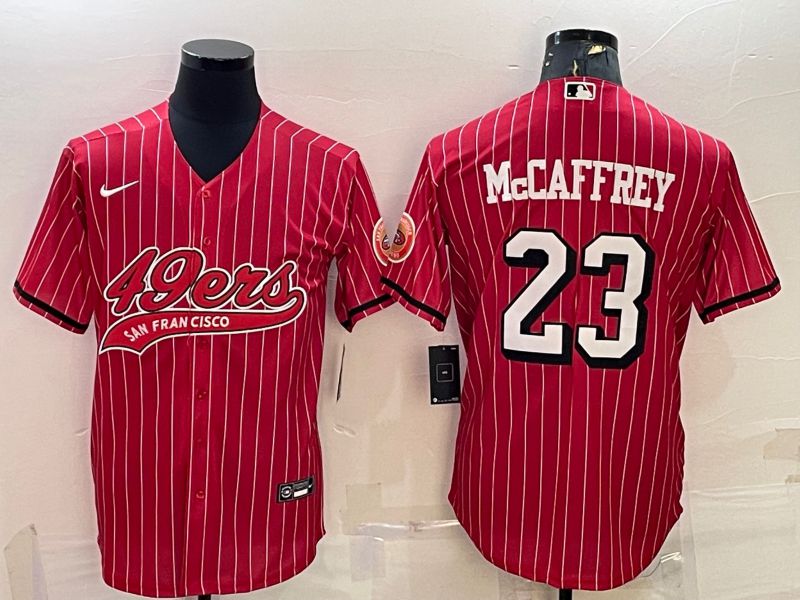 Men San Francisco 49ers #23 Mccaffrey Red stripe 2022 Nike Co branded NFL Jerseys